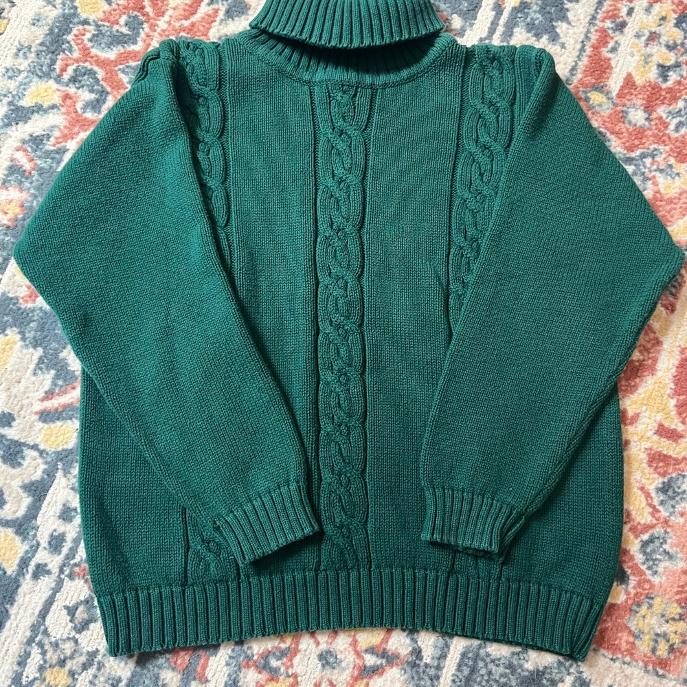 Emerald Green Cable Knit Turtleneck Sweater
